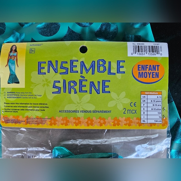 Mermaid Tail Costume Caribbean Blue Medium(8-10) - Picture 4 of 4